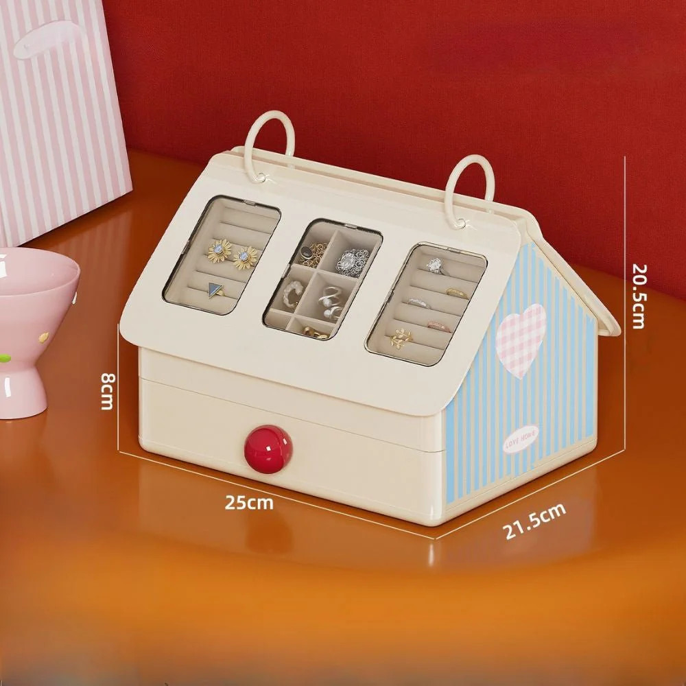 House-Style Multi-Compartment Jewelry Box with Transparent Window - Image 8