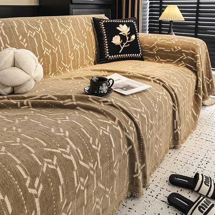 Khaki Elegance Chenille Sofa Cover : [EM-SC-46] - Image 3