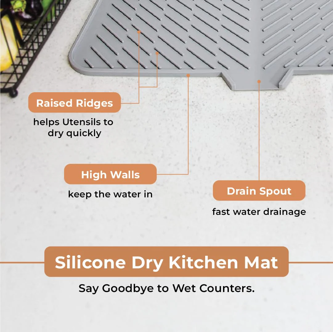 Kitchen Countertop Drying Mat with Drain Lip - Image 3