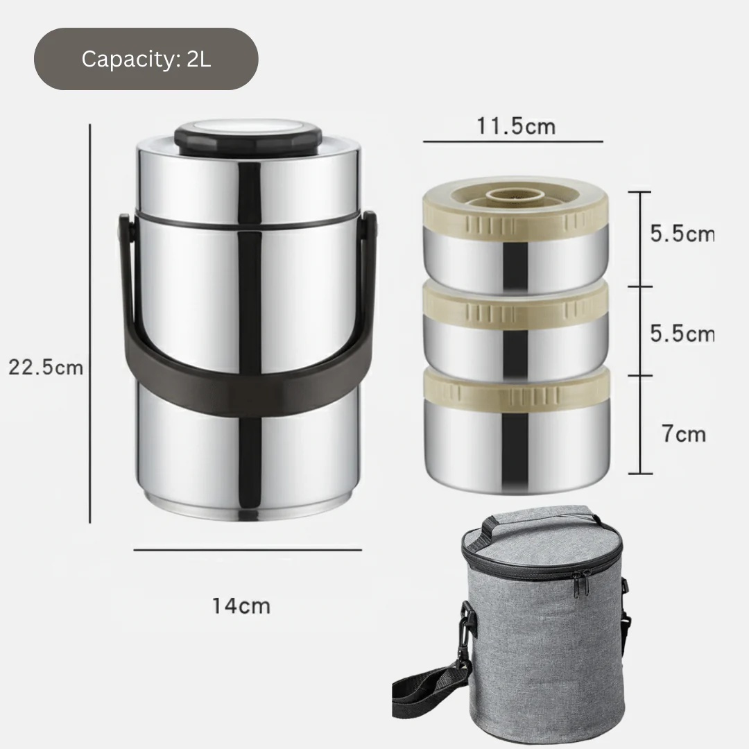 Leakproof 304 Stainless Steel Insulated Lunch Box with Bag (2L) - Image 6