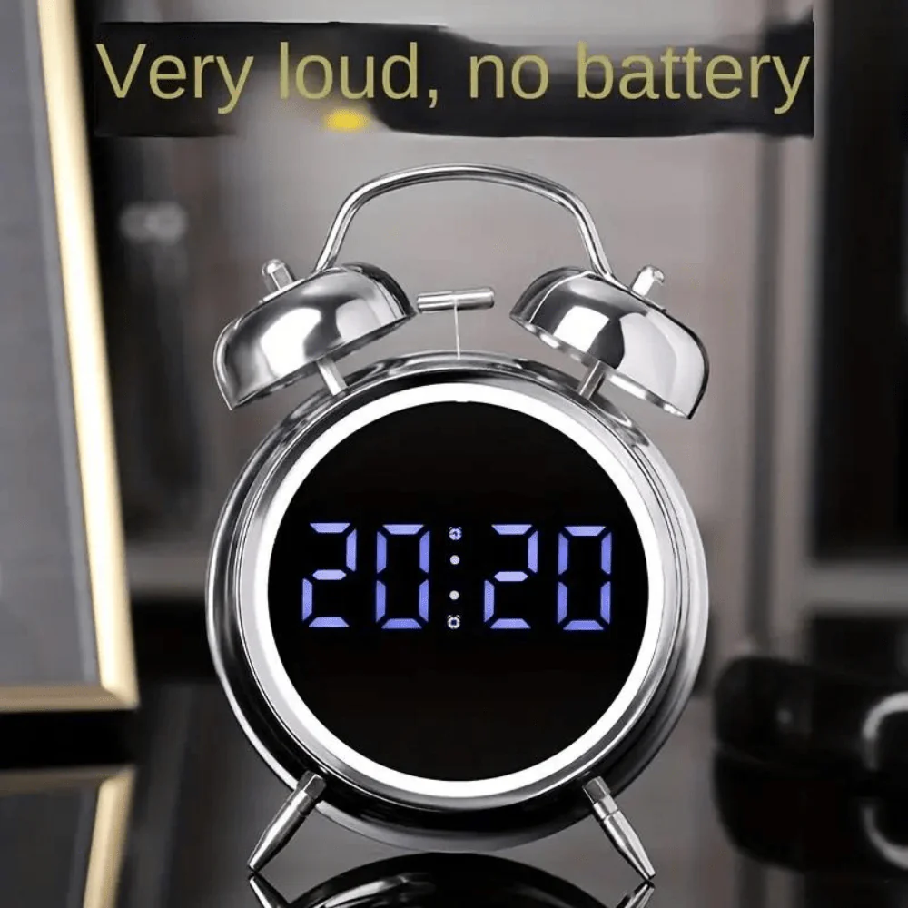 LED Display Twin Bell Metal Clock - Image 3