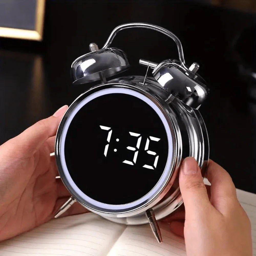 LED Display Twin Bell Metal Clock - Image 4