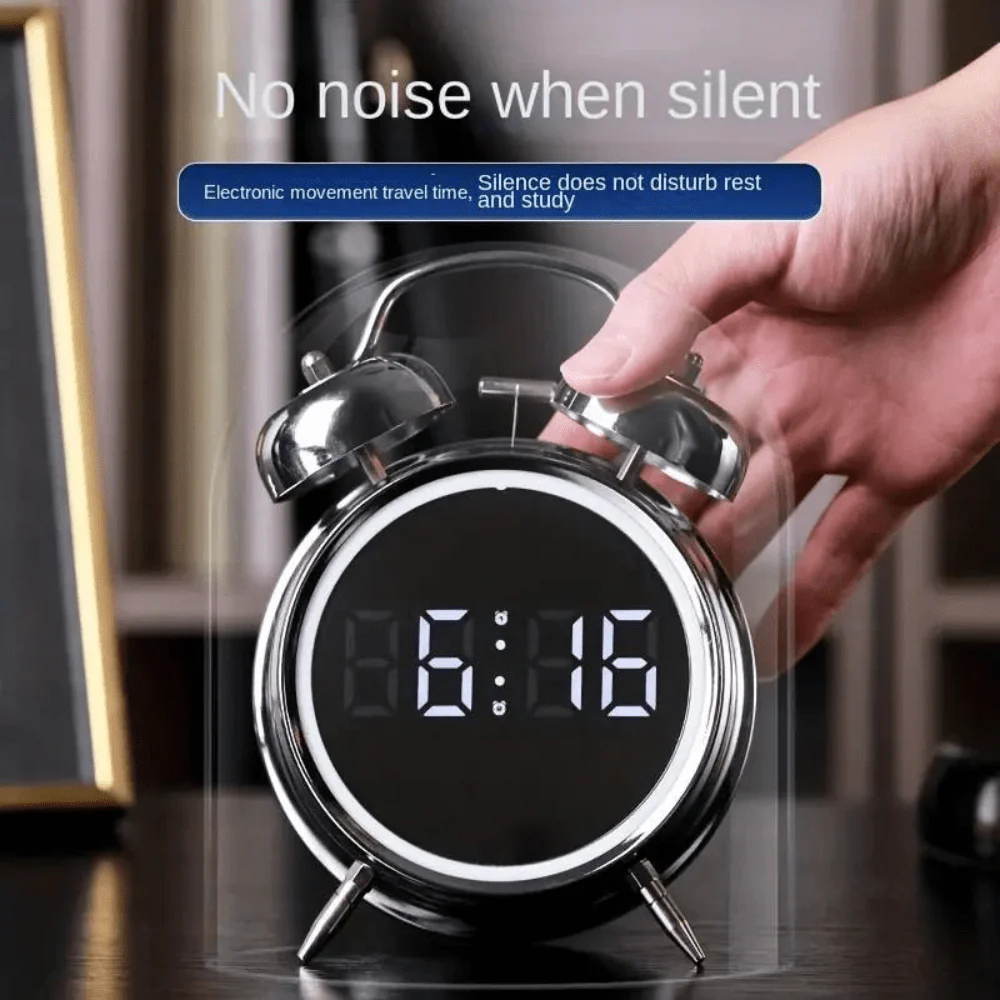 LED Display Twin Bell Metal Clock - Image 6
