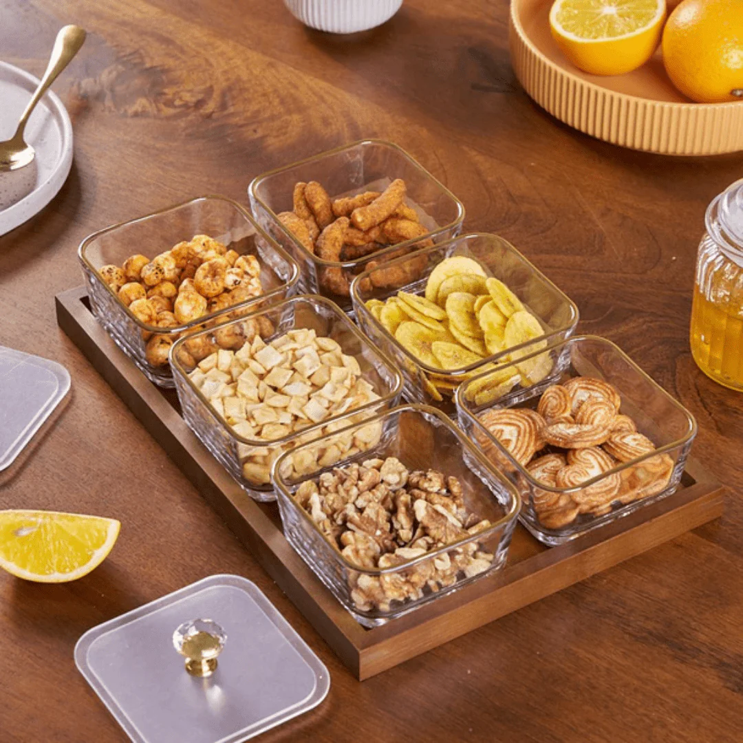Luxury Glass Snack Box Set (6-Grid)