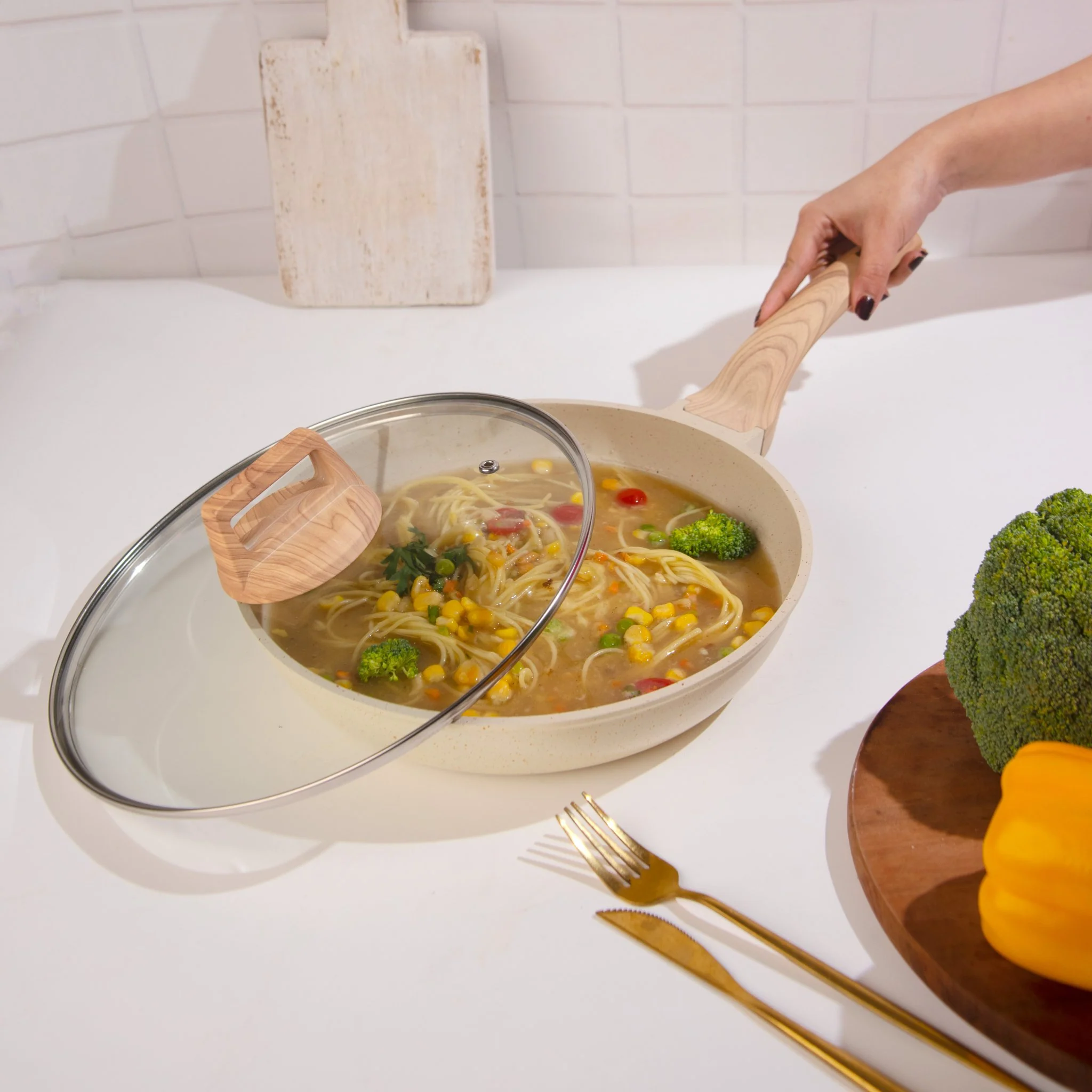 Maifan Stone Non-Stick Flat Bottom Frying Pan (White-24cm) - Image 3