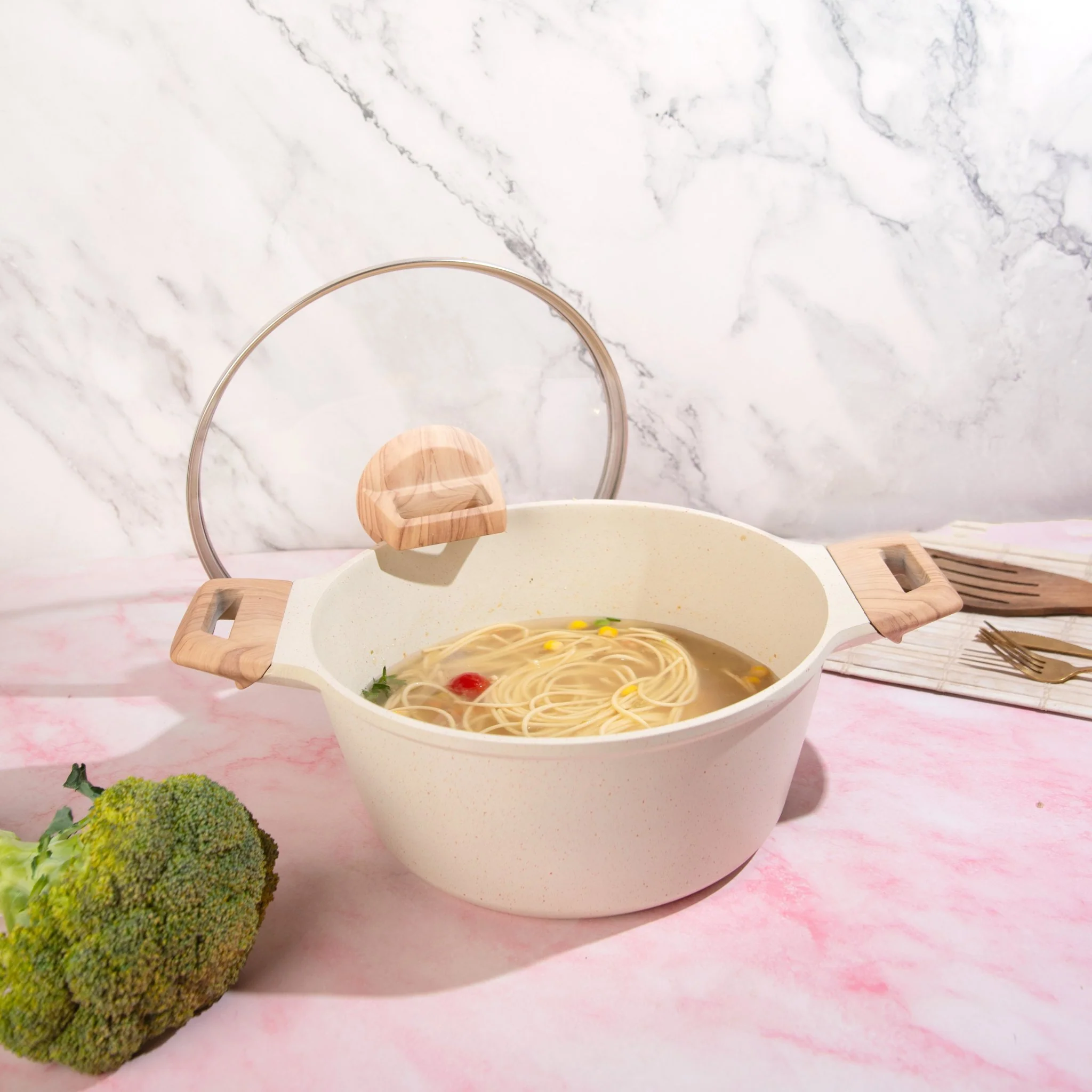 Maifan Stone Non-Stick Sauce Pan (White-24cm) - Image 3