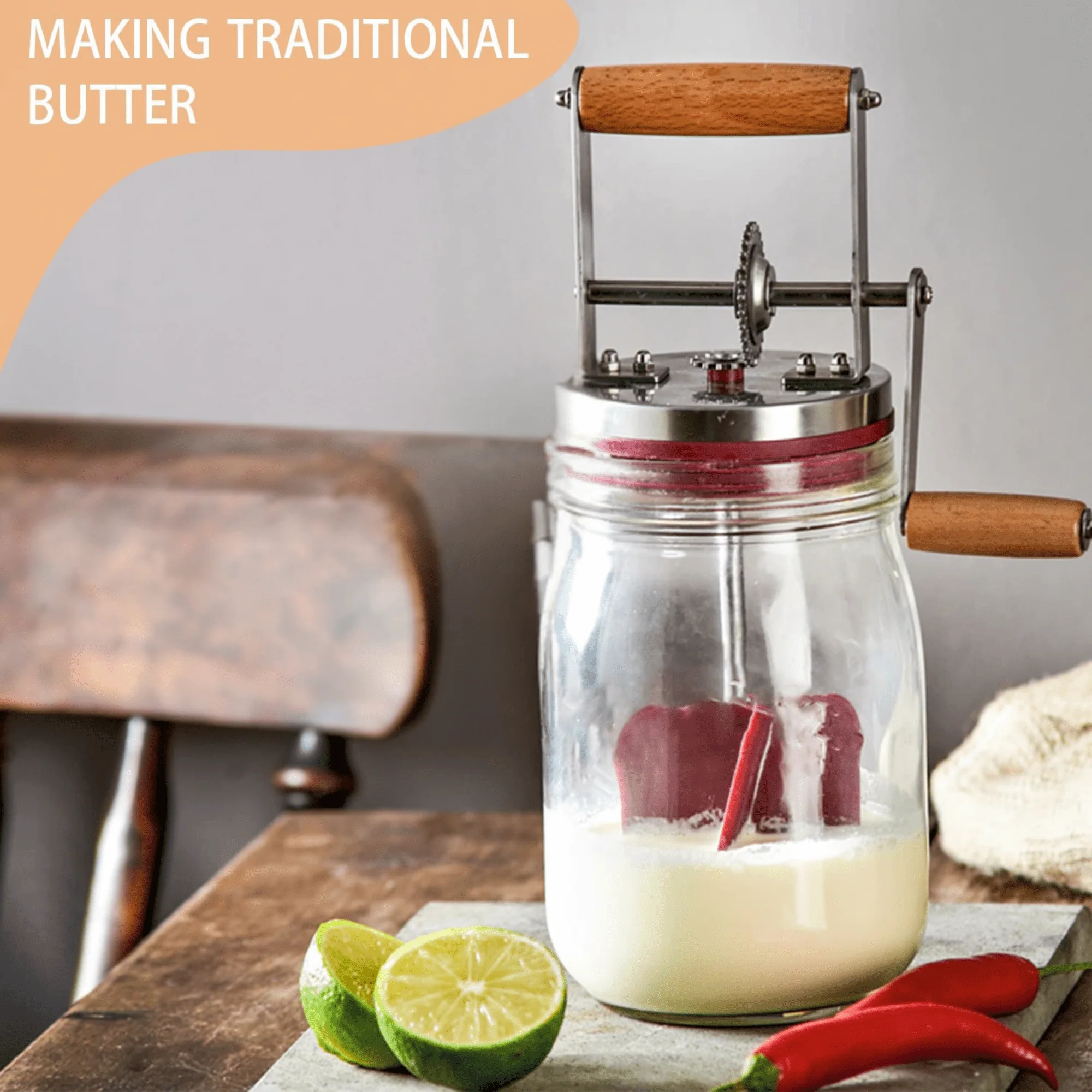 Manual Hand-Crank Butter Churner with Wooden Handle (1500ml) - Image 6