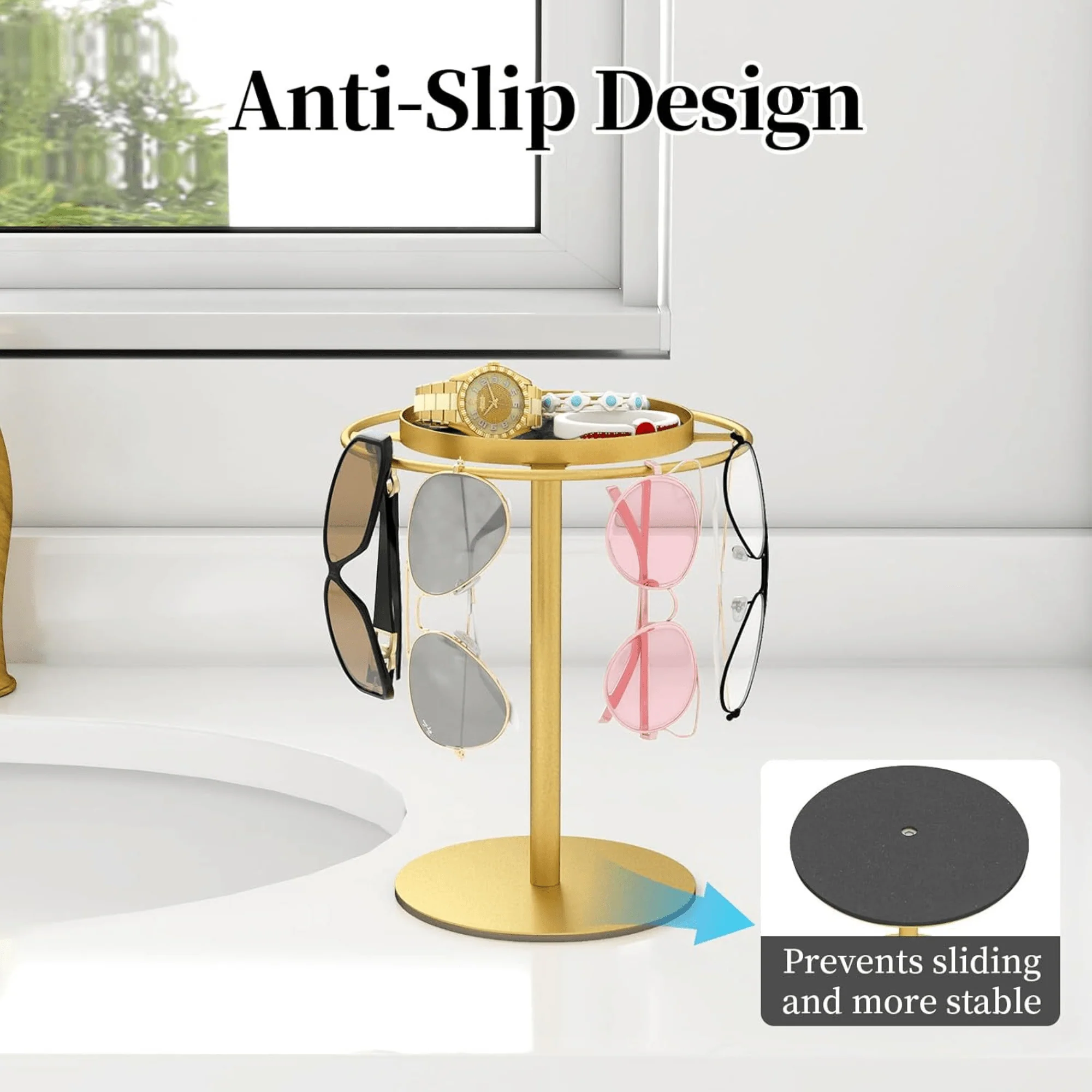 Metal Eyeglass Holder Stand with Storage Tray Organizer (12cm) - Image 3