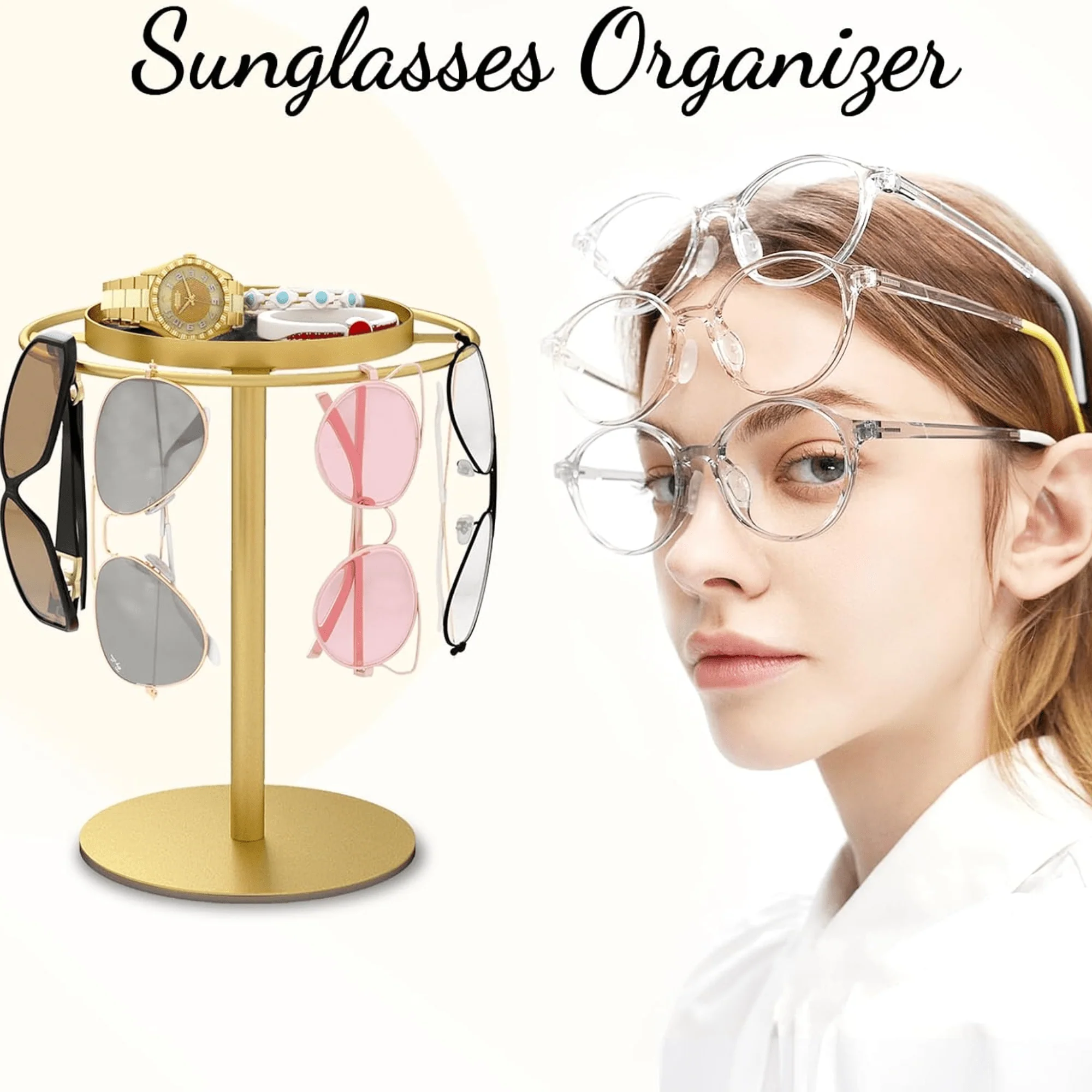 Metal Eyeglass Holder Stand with Storage Tray Organizer (12cm) - Image 4