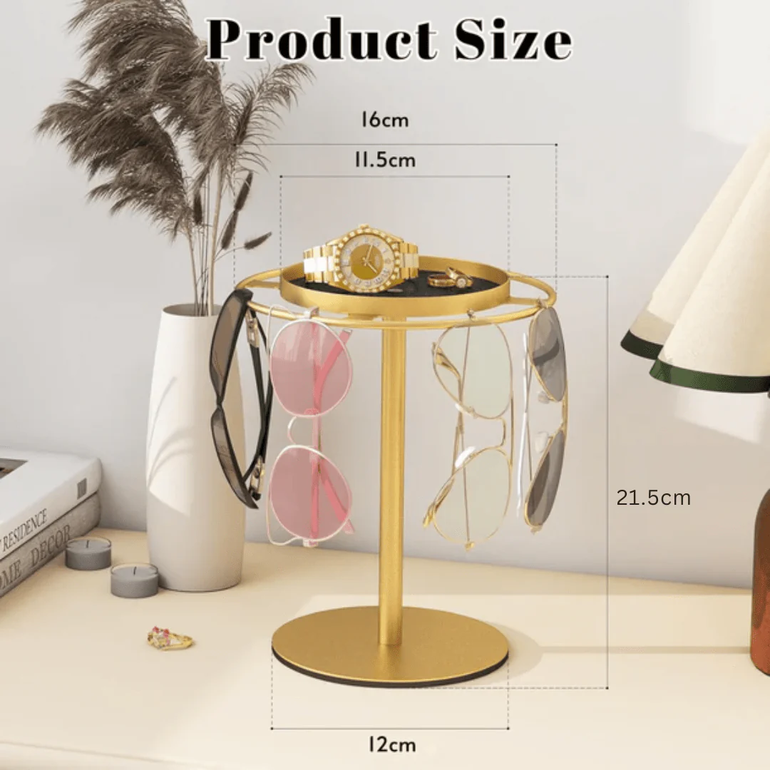 Metal Eyeglass Holder Stand with Storage Tray Organizer (12cm) - Image 6