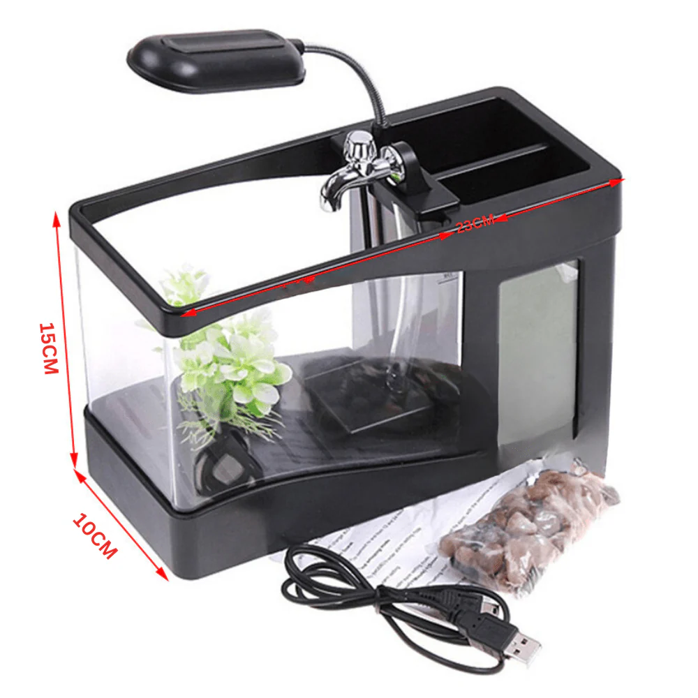 Mini Aquarium Fish Tank With LED Clock - Image 11