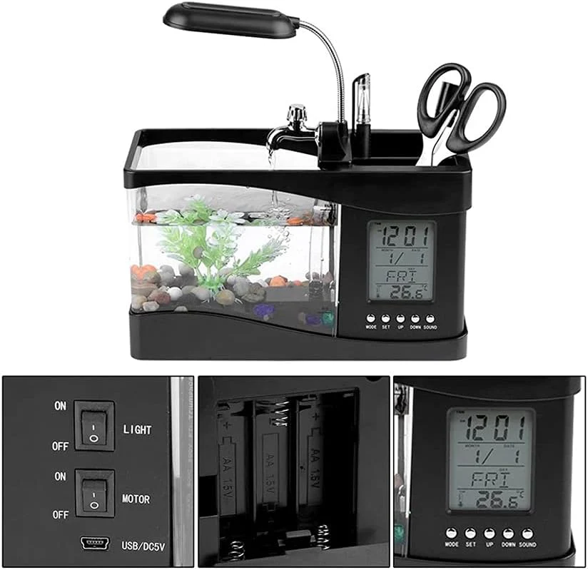 Mini Aquarium Fish Tank With LED Clock - Image 3