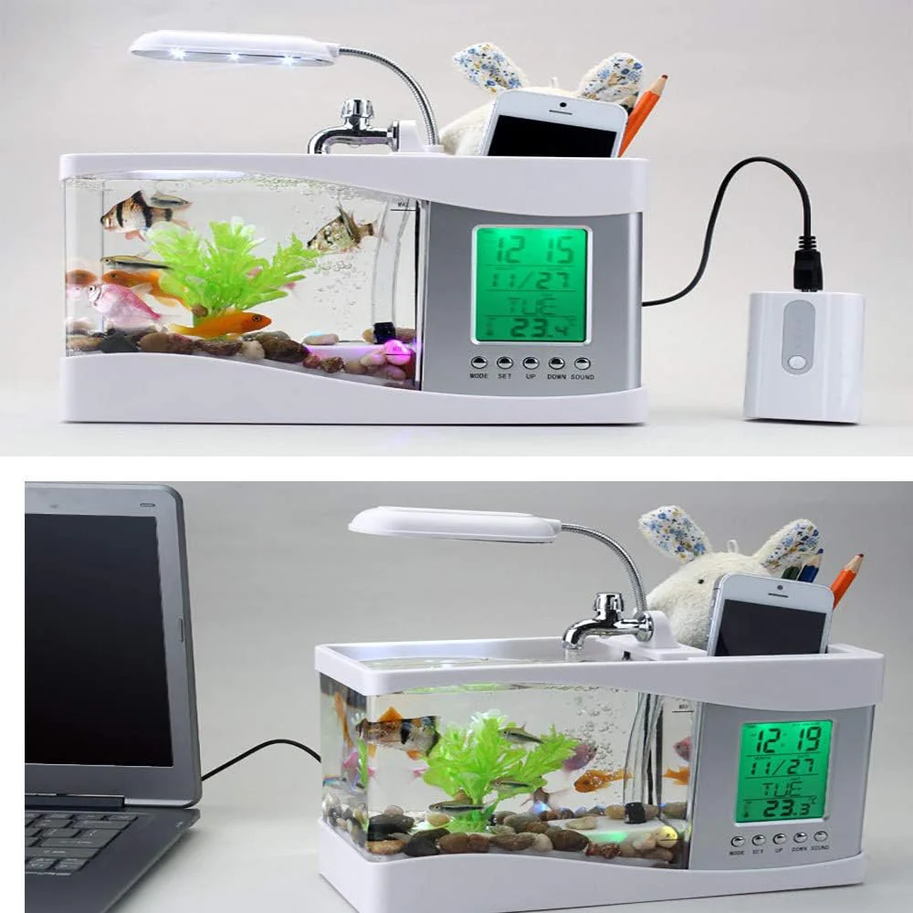 Mini Aquarium Fish Tank With LED Clock - Image 6
