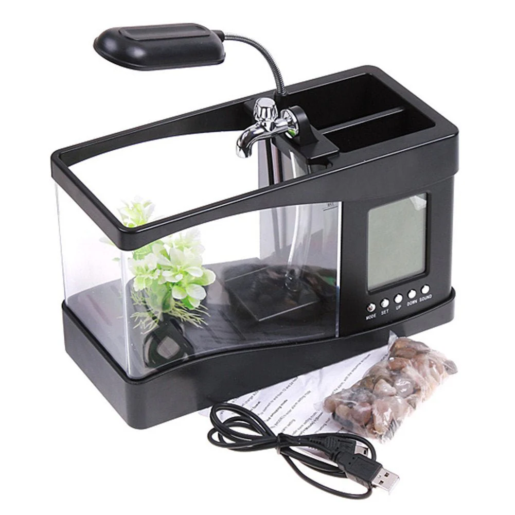 Mini Aquarium Fish Tank With LED Clock - Image 7