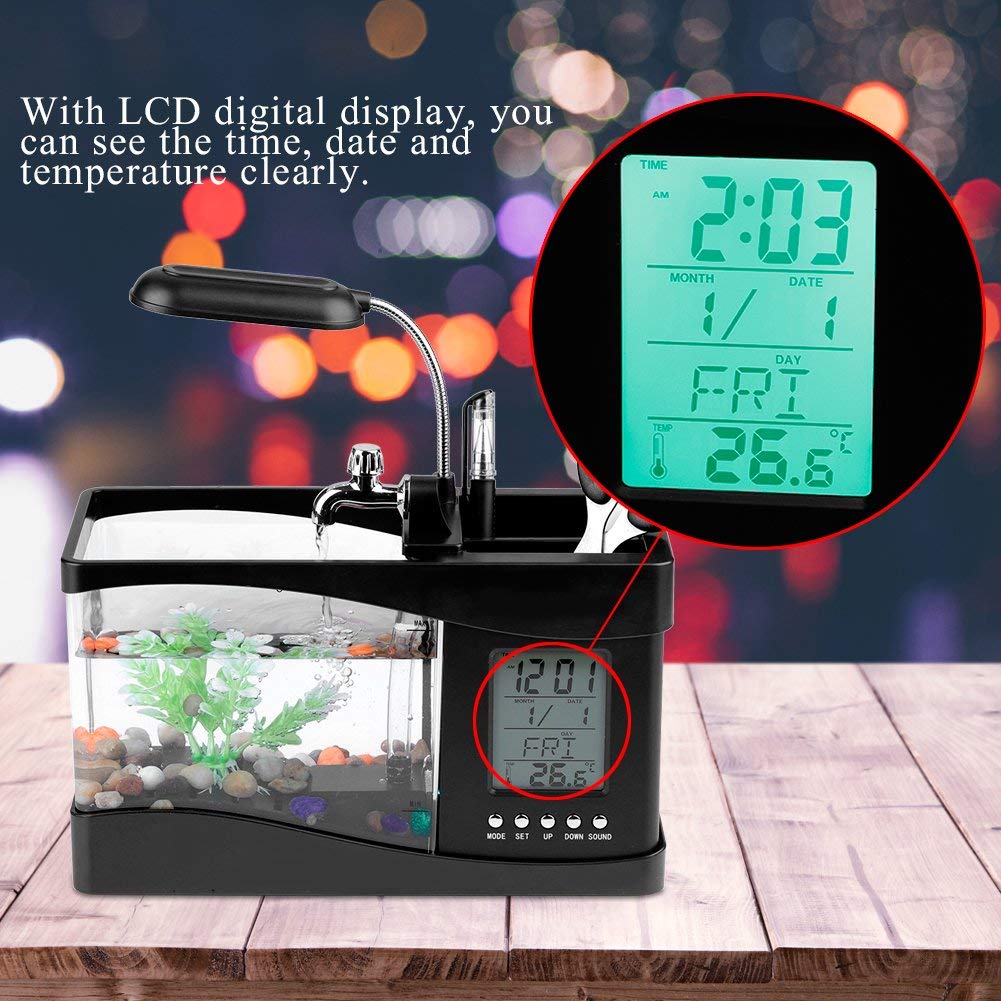 Mini Aquarium Fish Tank With LED Clock - Image 9