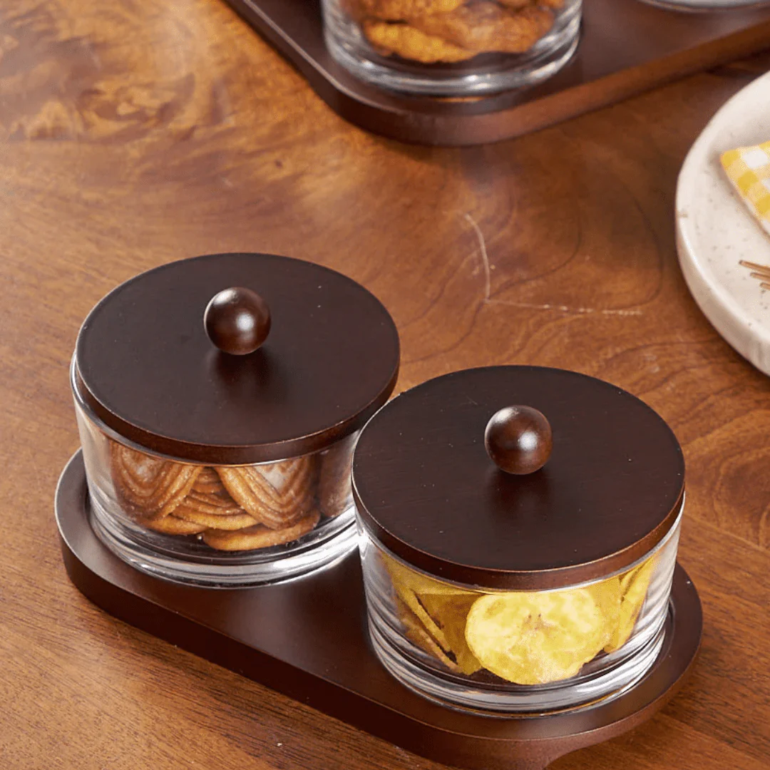 Minimalist Glass Snack Plate with Bamboo Lid (2-GRID) - Image 2