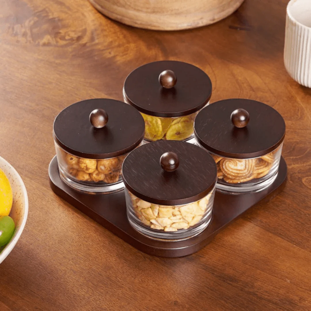 Minimalist Glass Snack Plate with Bamboo Lid (4-GRID) - Image 2