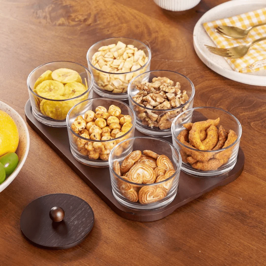 Minimalist Glass Snack Plate with Bamboo Lid (6-GRID) - Image 3