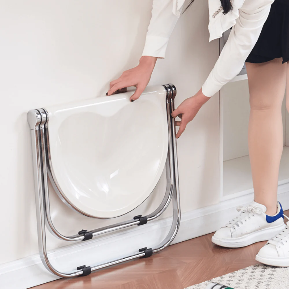 Minimalist Light-Luxury Acrylic Metal Folding Seating Chair - Image 2