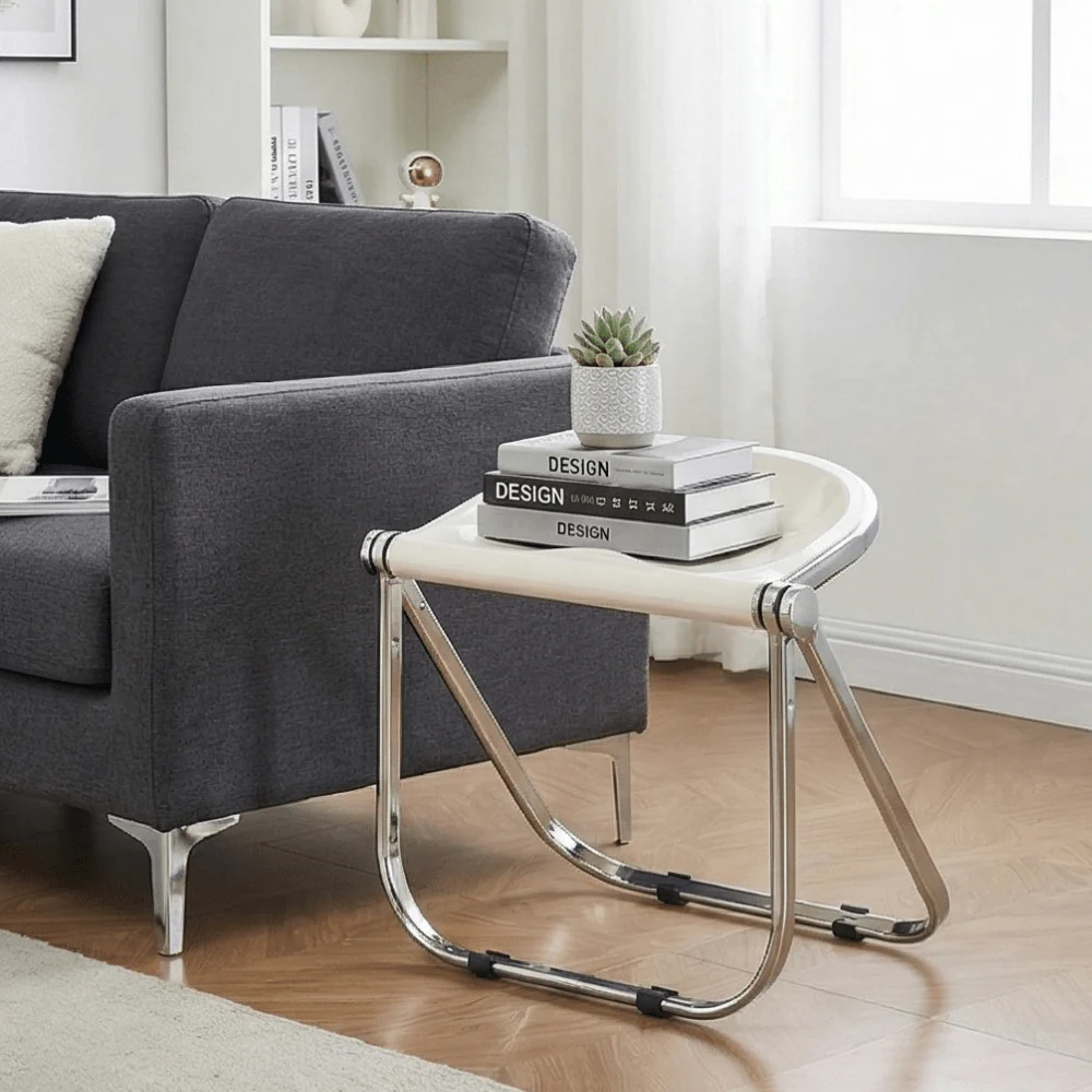 Minimalist Light-Luxury Acrylic Metal Folding Seating Chair - Image 3