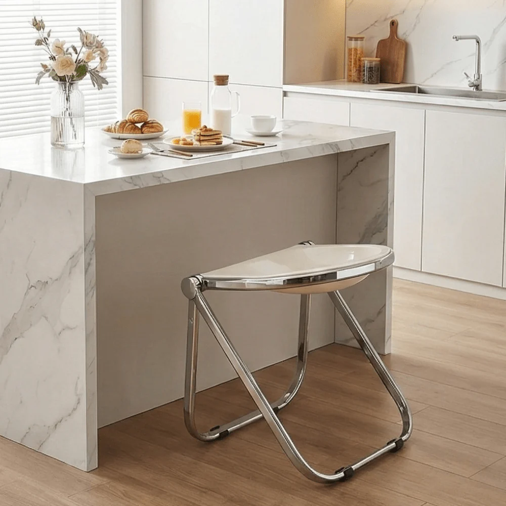 Minimalist Light-Luxury Acrylic Metal Folding Seating Chair - Image 4