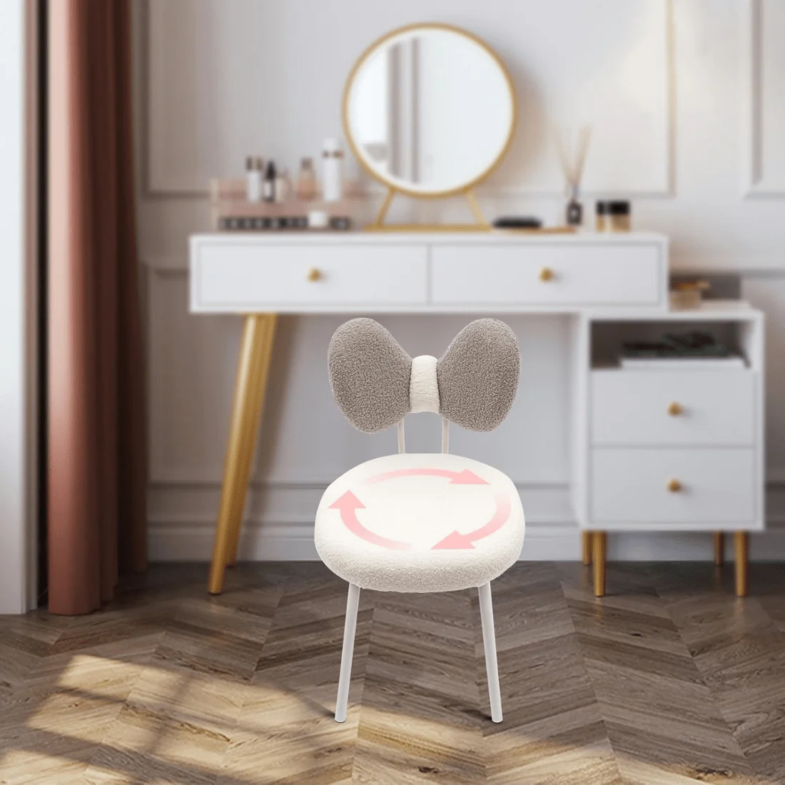Modern 360° Rotatable Vanity Chair with Bowknot Back - Image 2