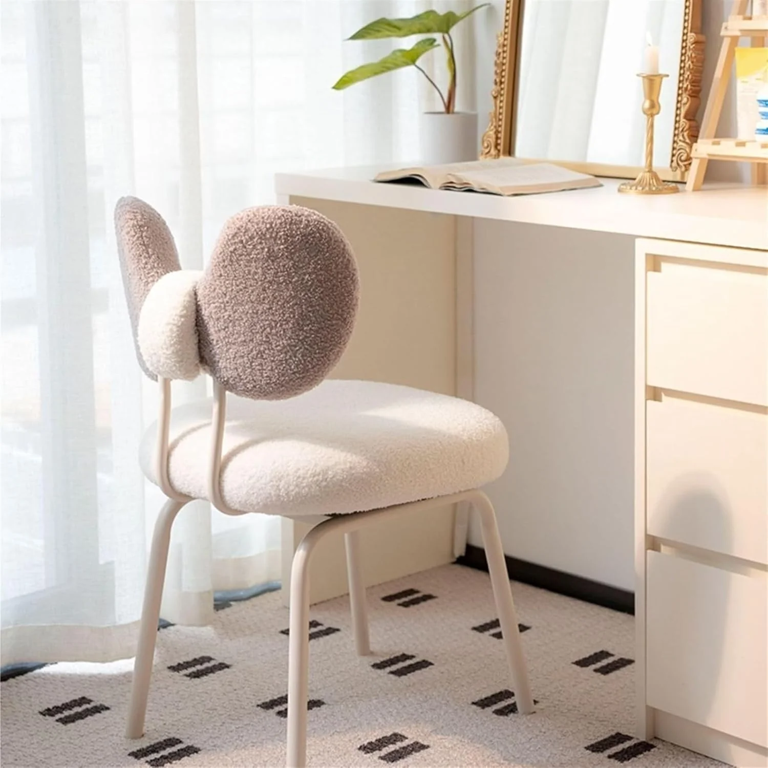 Modern 360° Rotatable Vanity Chair with Bowknot Back - Image 5