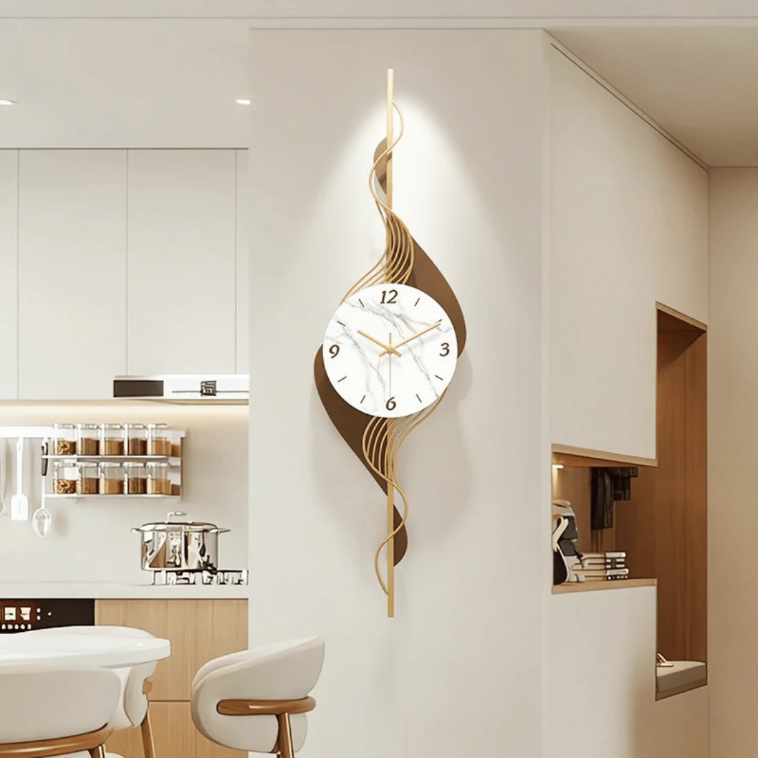 Modern and Luxurious Wall Clock with Wavy Light Design - Image 3