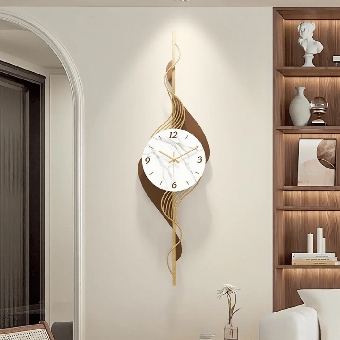 Modern and Luxurious Wall Clock with Wavy Light Design - Image 4