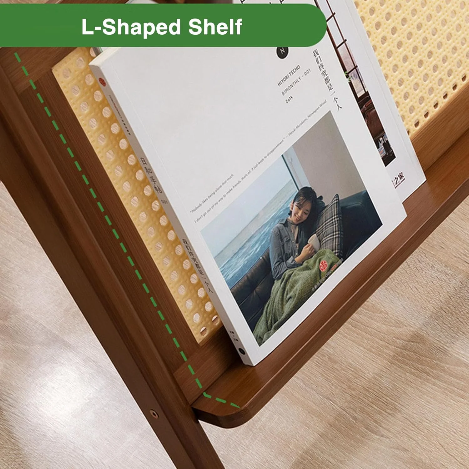 Modern Bamboo Side Table with Glass & Storage Shelf (Brown-55cm) - Image 5