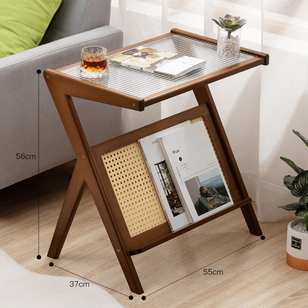 Modern Bamboo Side Table with Glass & Storage Shelf (Brown-55cm) - Image 6