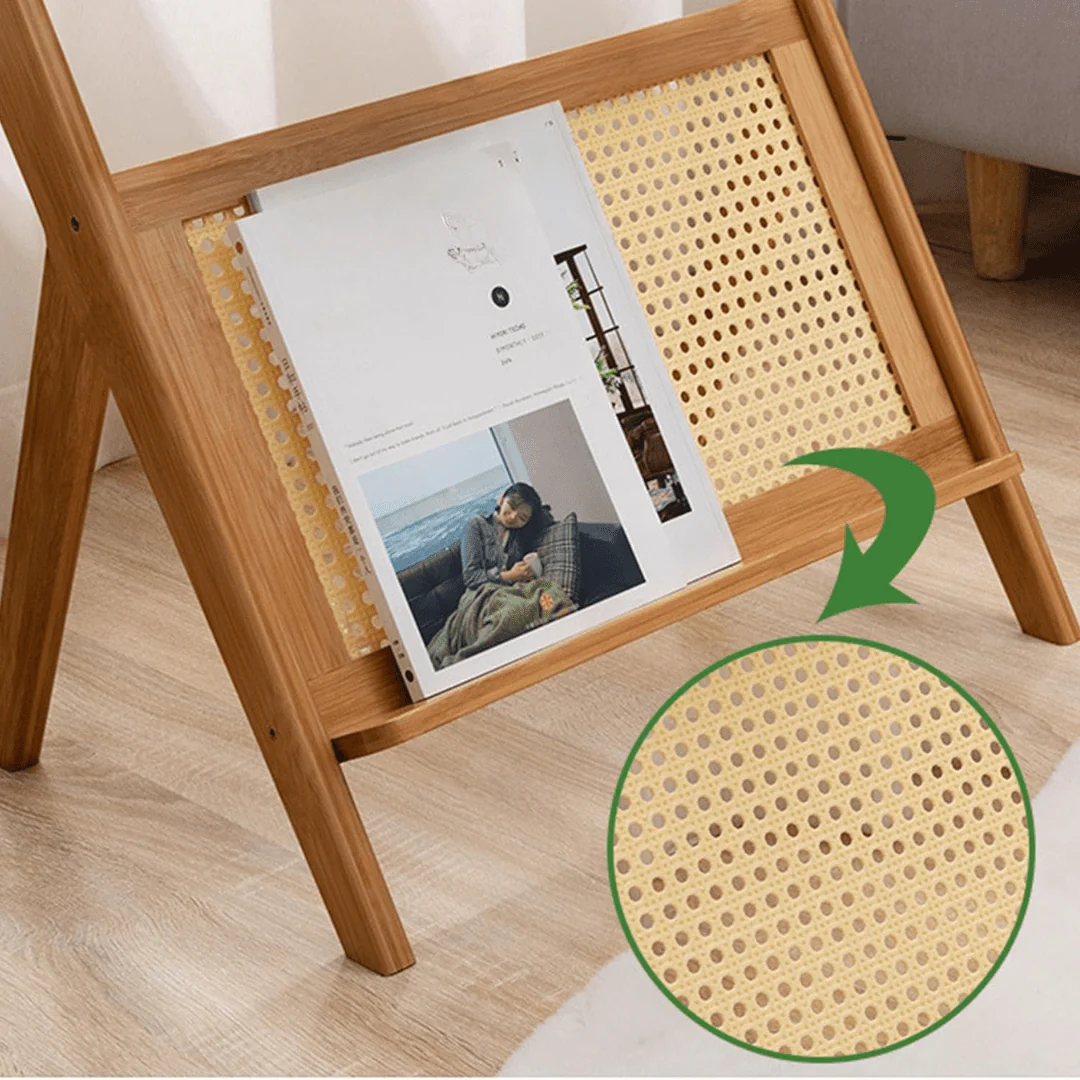 Modern Bamboo Side Table with Glass & Storage Shelf (55cm) - Image 4