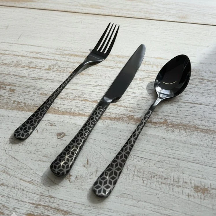 Modern Classic Black Geometric Stainless Steel Flatware Set of 3