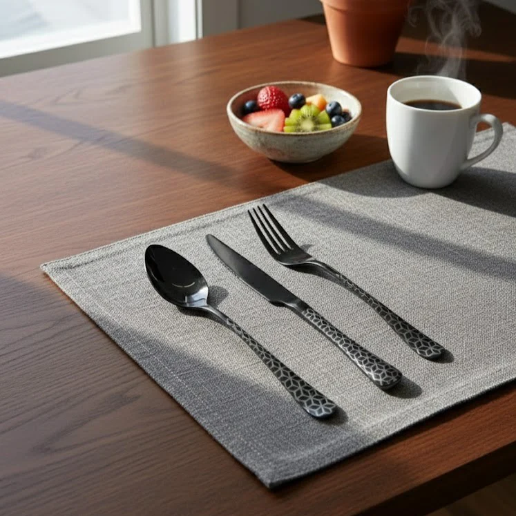 Modern Classic Black Geometric Stainless Steel Flatware Set of 3 - Image 3