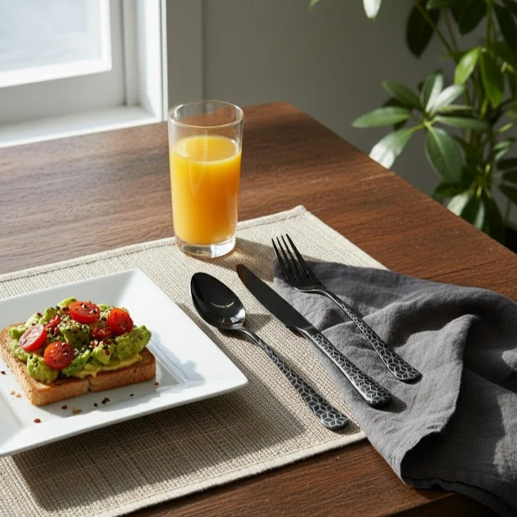 Modern Classic Black Geometric Stainless Steel Flatware Set of 3 - Image 4