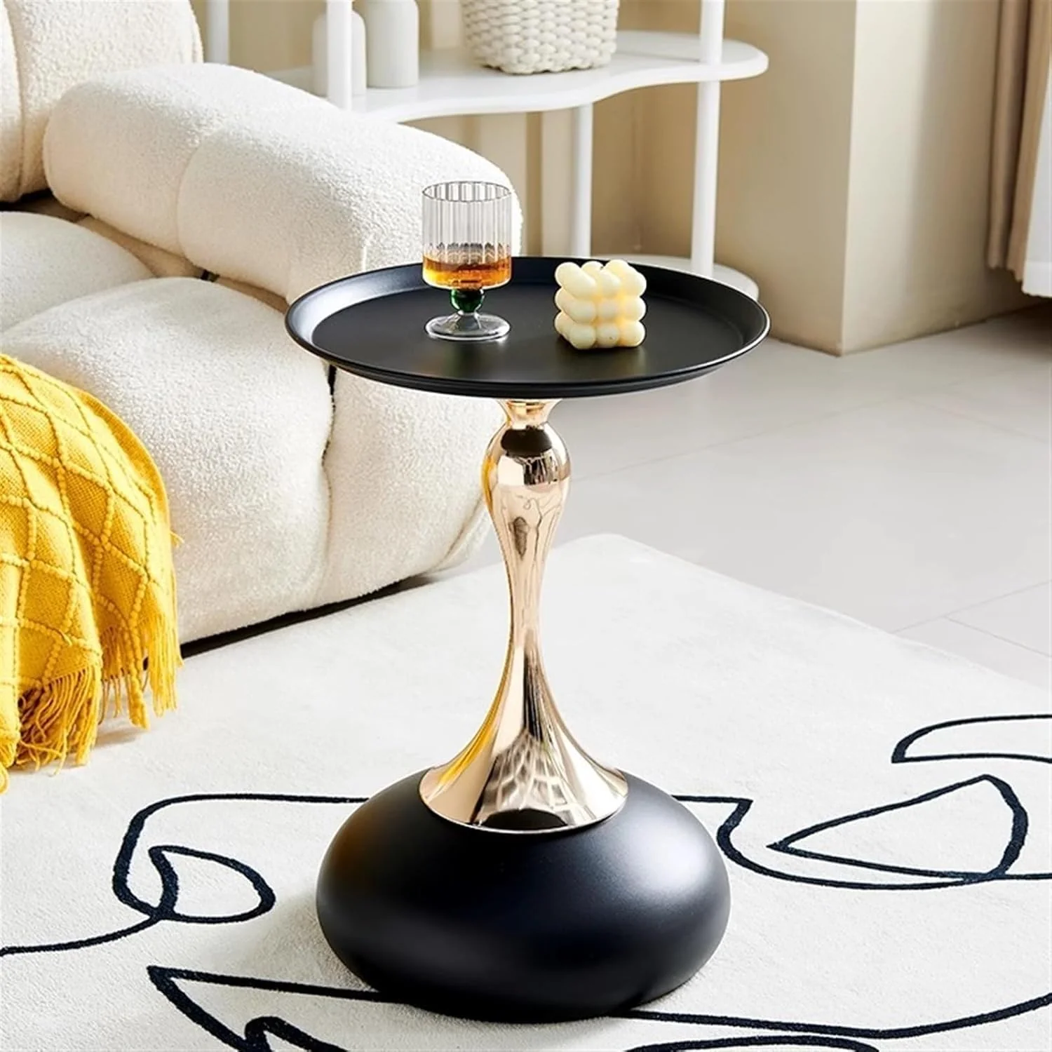 Modern Metal Pedestal Round Side Table for Living Room - Image 2