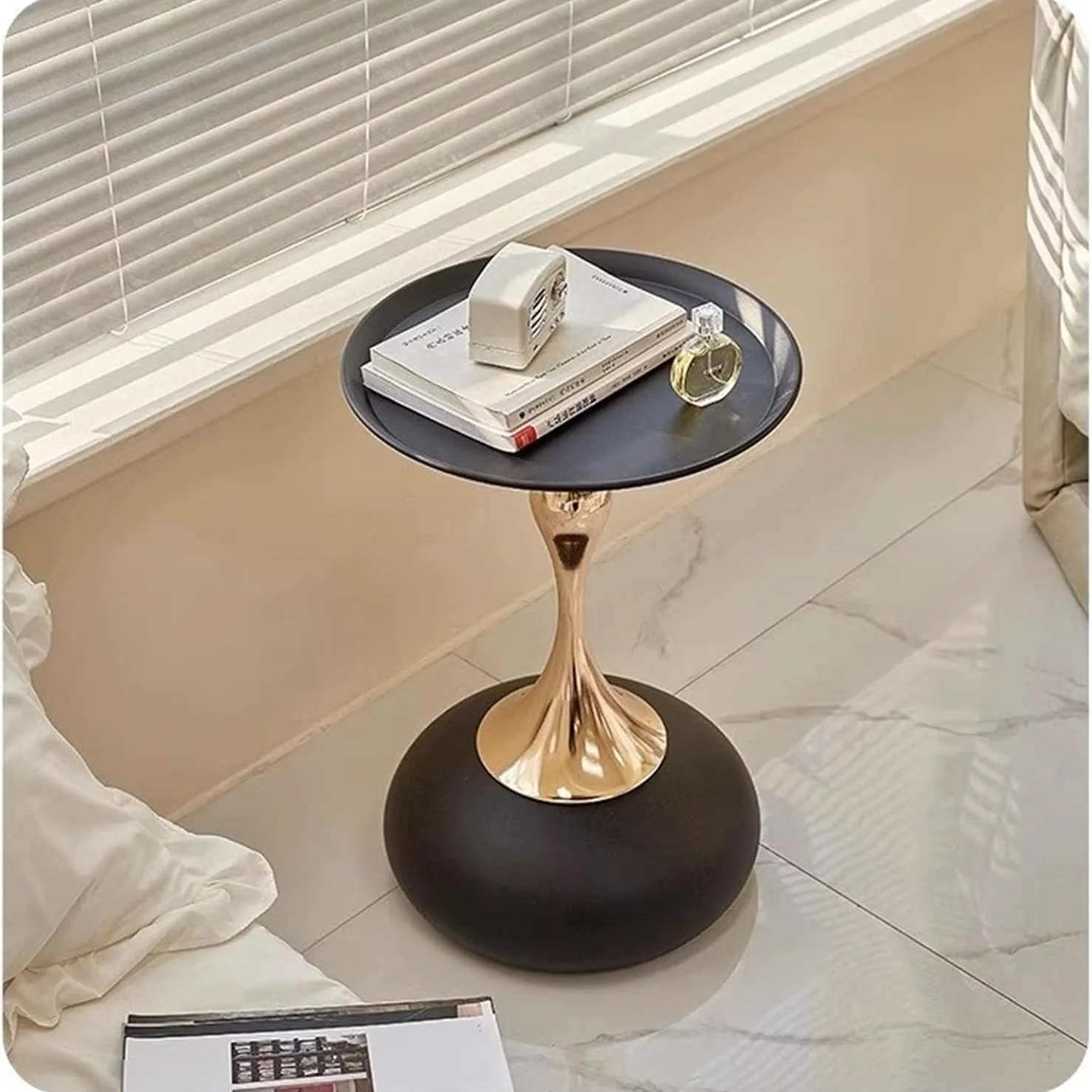 Modern Metal Pedestal Round Side Table for Living Room - Image 3