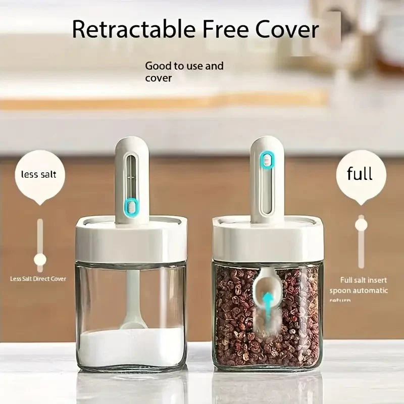 Moisture-Proof Sealed Scoop Square Seasoning Jar With Lid and Spoon - Image 2