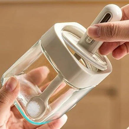 Moisture-Proof Sealed Scoop Square Seasoning Jar With Lid and Spoon - Image 3