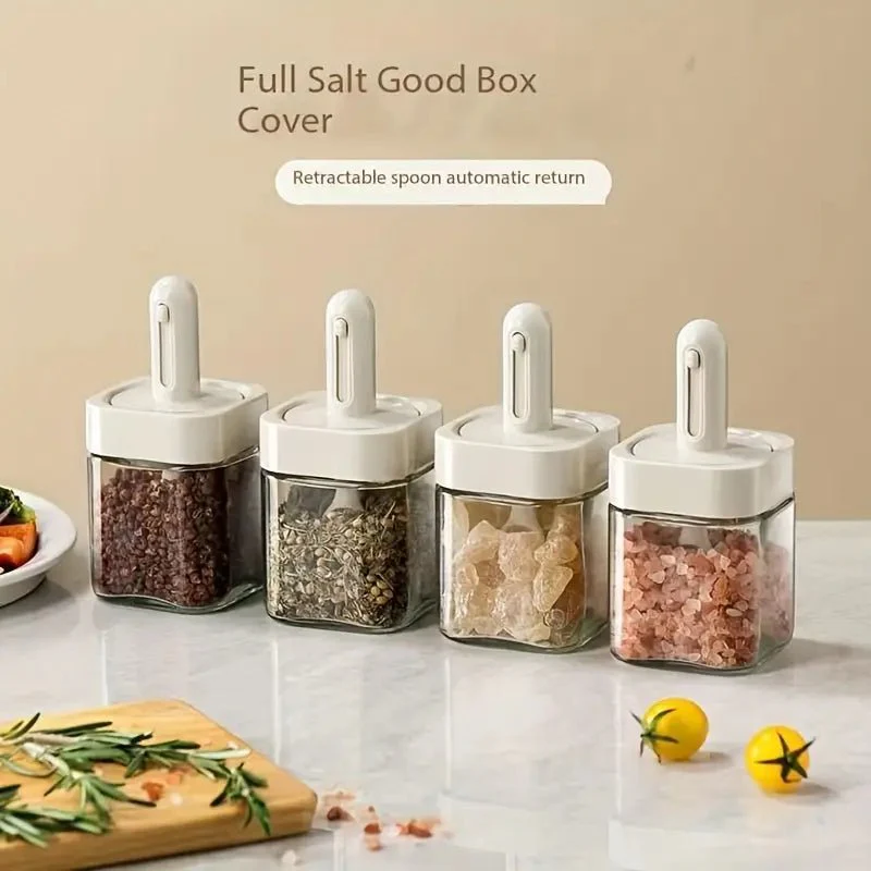 Moisture-Proof Sealed Scoop Square Seasoning Jar With Lid and Spoon - Image 4
