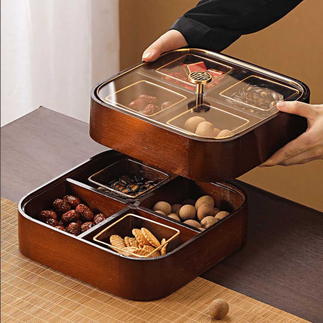 Moisture-Proof Wooden Serving Tray (Double Layer) - Image 4