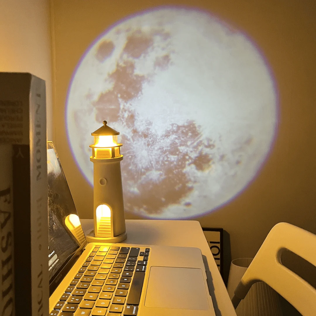 Moon Lamp Lighthouse Night Lights with Full Moon Projector Cordless with Rechargeable Charging - Image 3