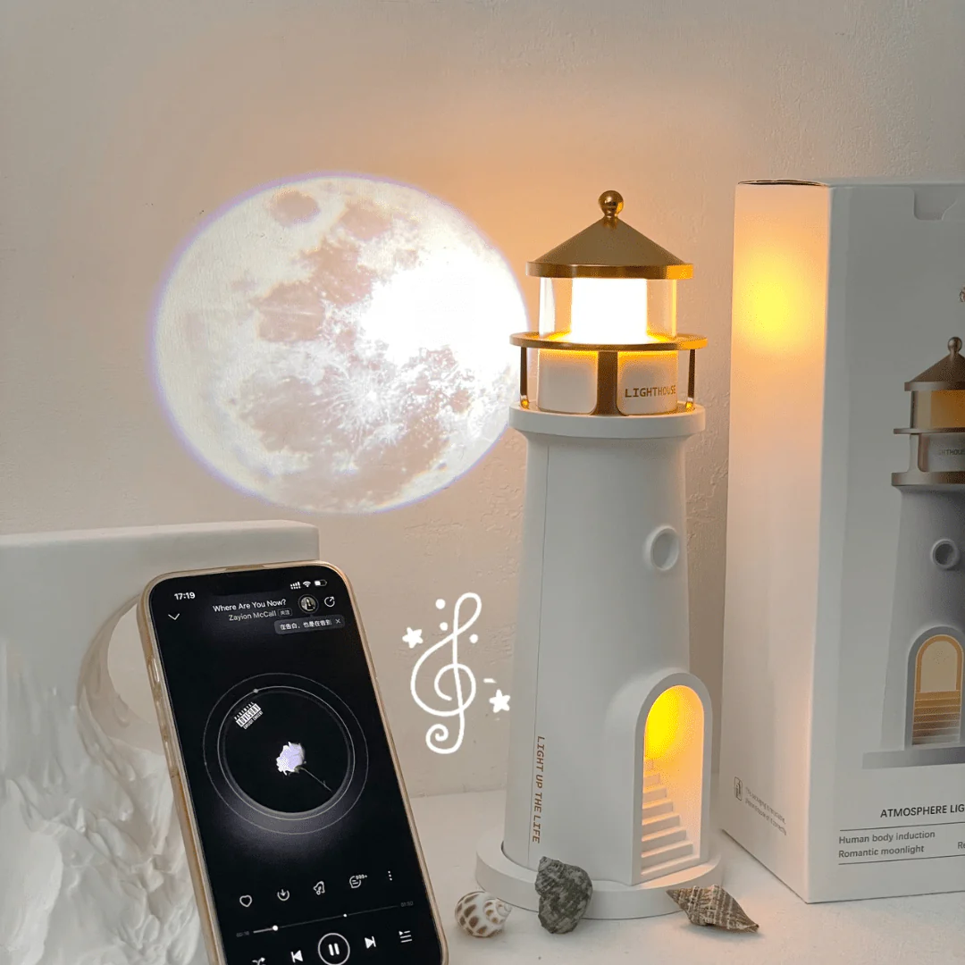 Moon Lamp Lighthouse Night Lights with Full Moon Projector Cordless with Rechargeable Charging - Image 4
