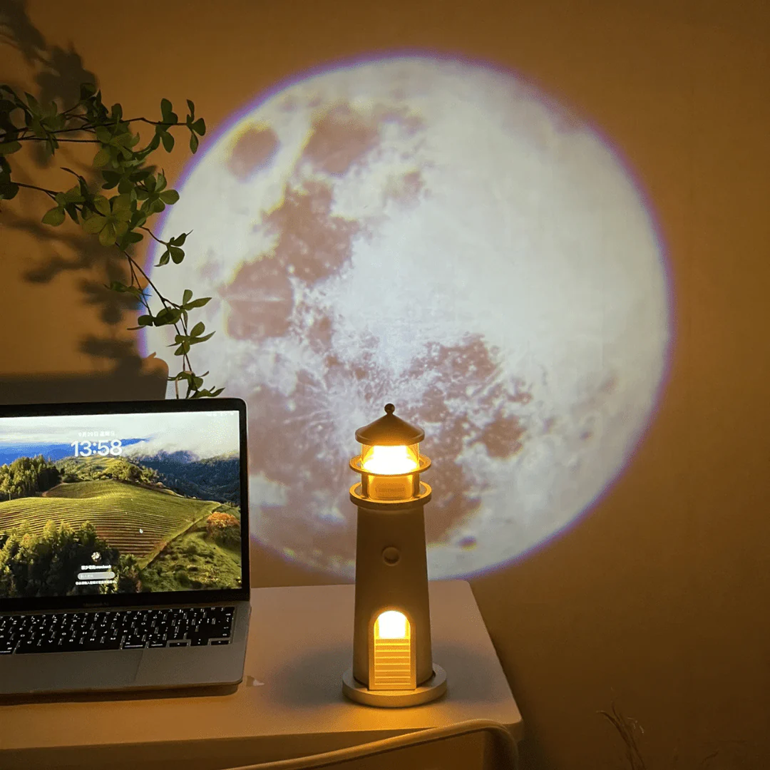 Moon Lamp Lighthouse Night Lights with Full Moon Projector Cordless with Rechargeable Charging - Image 5