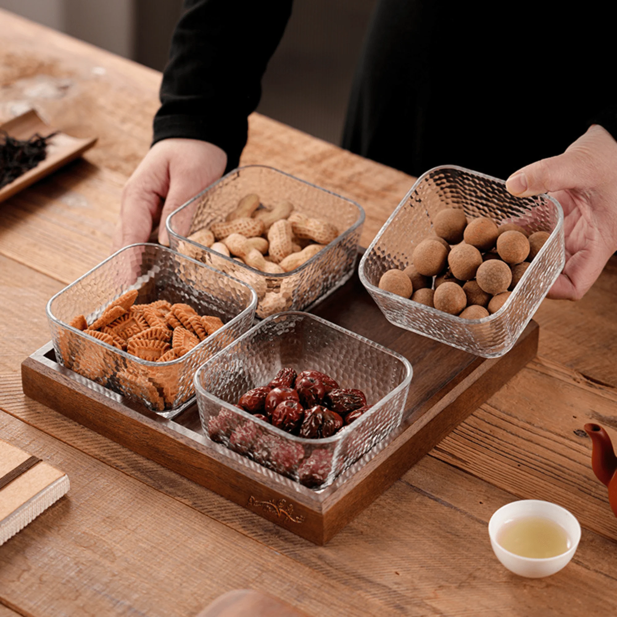 Multi-Compartment High-Borosilicate Glass Fruit and Nut Serving Tray Set - Image 4