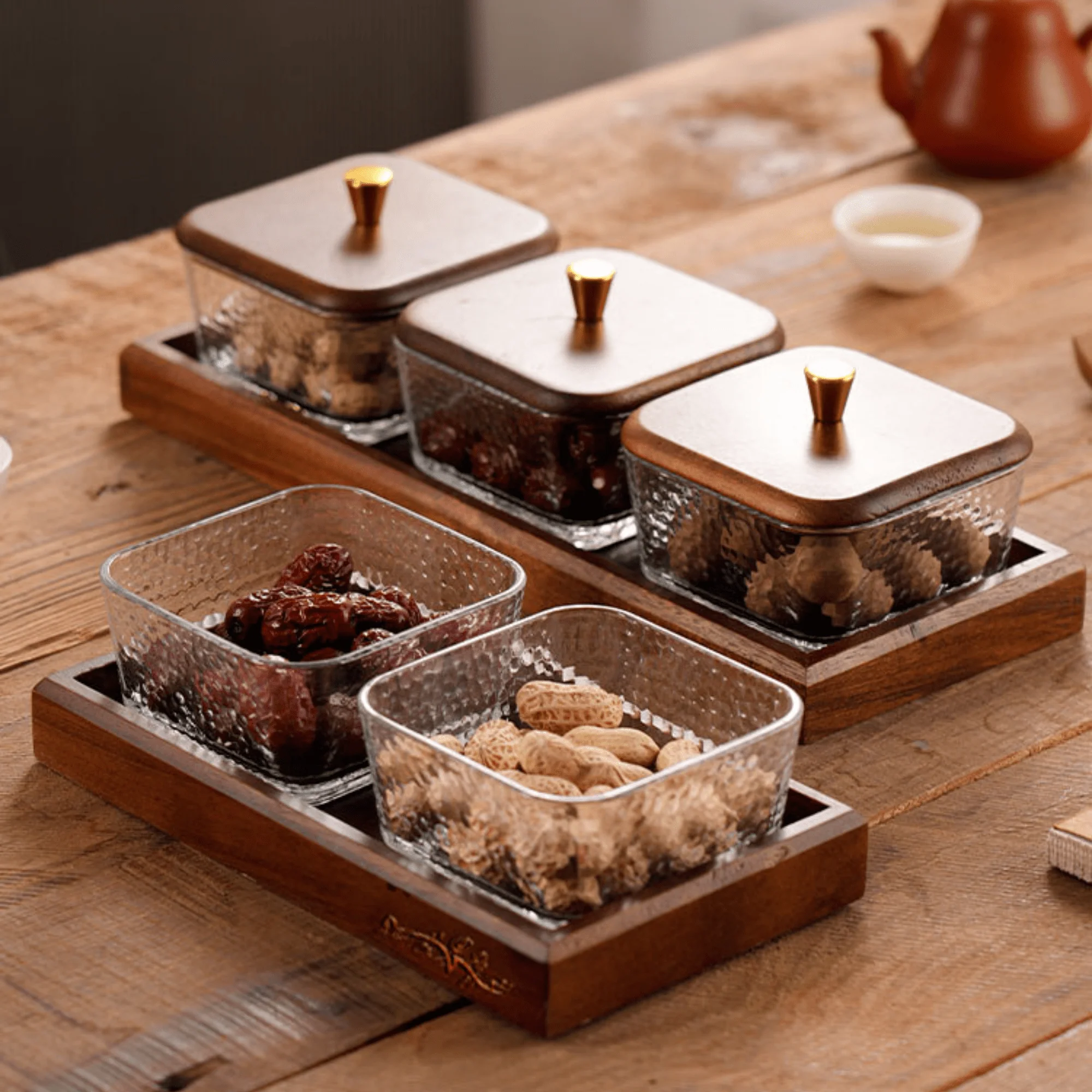 Multi-Compartment High-Borosilicate Glass Fruit and Nut Serving Tray Set - Image 5