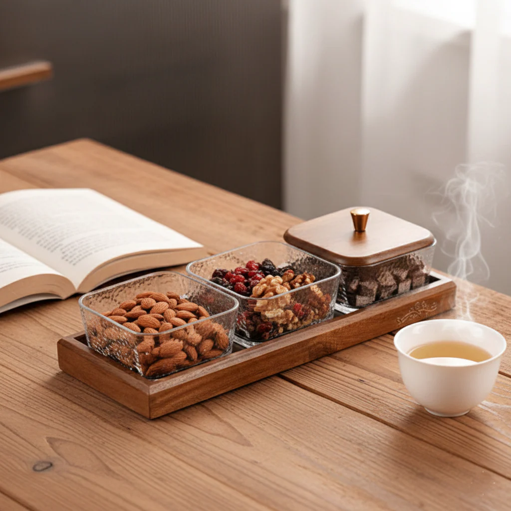 Multi-Compartment High-Borosilicate Glass Fruit and Nut Serving Tray Set - Image 6