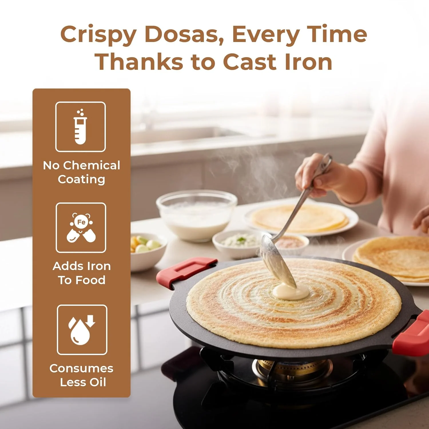Multi-Cooktop Compatible Durable Cast Iron Dosa Tawa (30CM) - Image 2