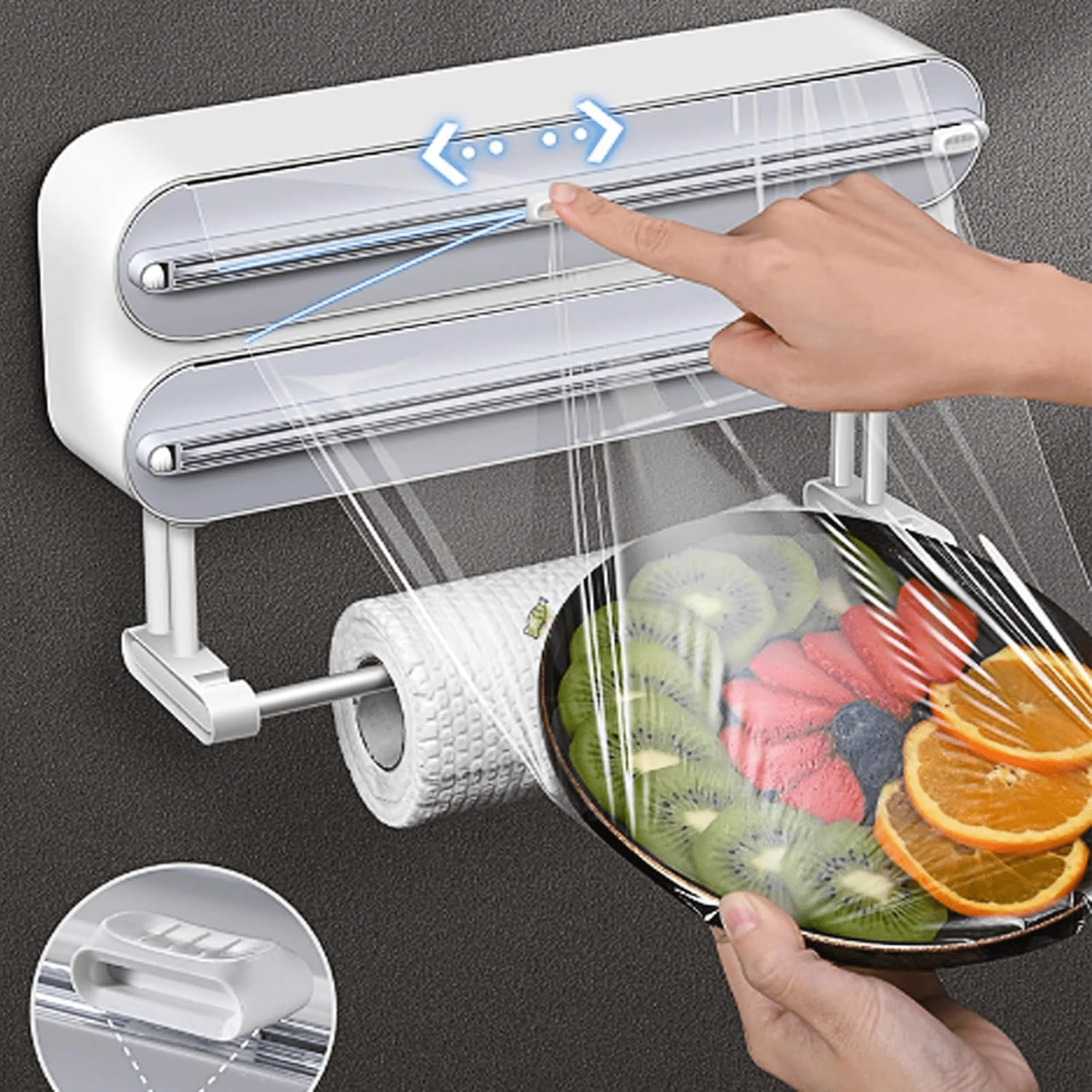 Multi-Functional 3-in-1 Kitchen Wrap Dispenser with Cutter - Image 4