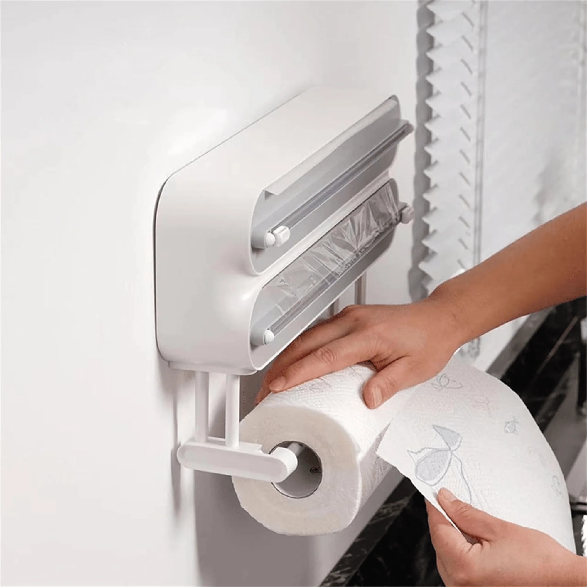 Multi-Functional 3-in-1 Kitchen Wrap Dispenser with Cutter - Image 5